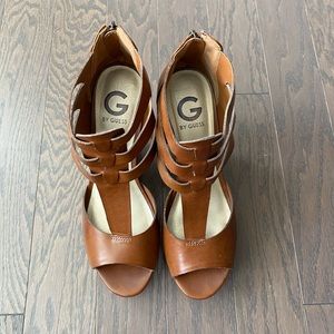 G by Guess Brown Cork Wedge Sandals